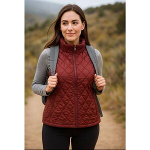 Lands’ End Quilted Puffer Vest Maroon Women’s size XL